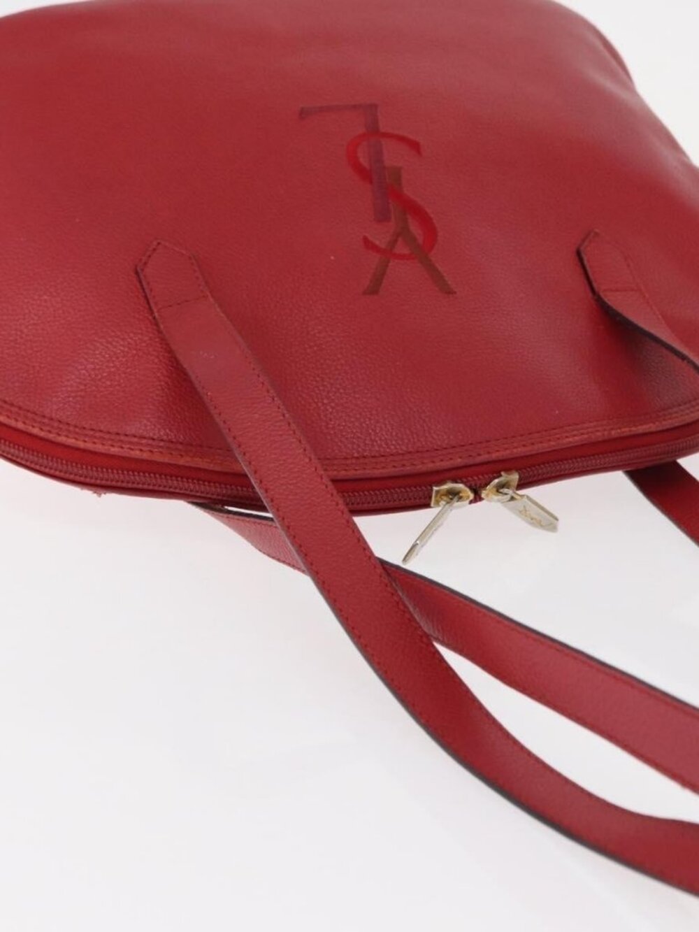 Authentic SAINT LAURENT Shoulder Bag Leather Red Gold - Picture 13 of 16